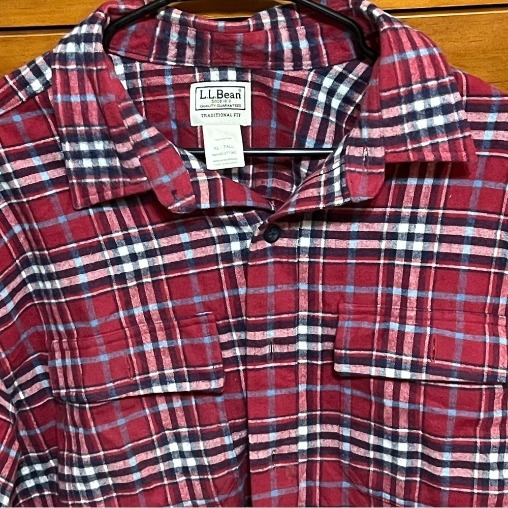 Ll Bean Mens Chamois Red Plaid Flannel Shirt Size XL Big and Tall - Picture 3 of 3